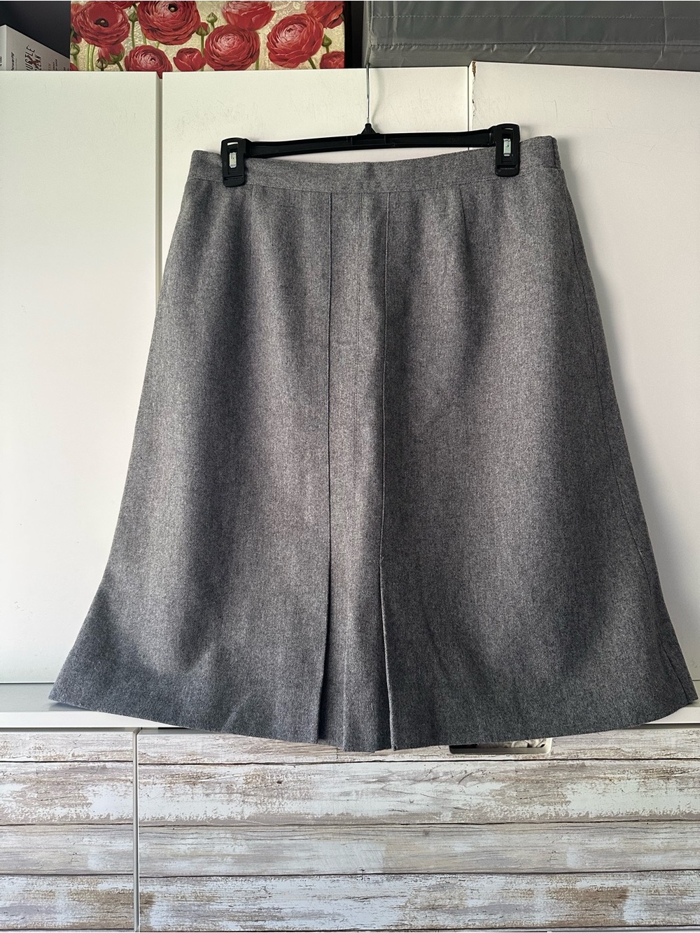 👗 Rejoice 100% Pure Wool Gray A-Line Midi Skirt Lined Size L XL